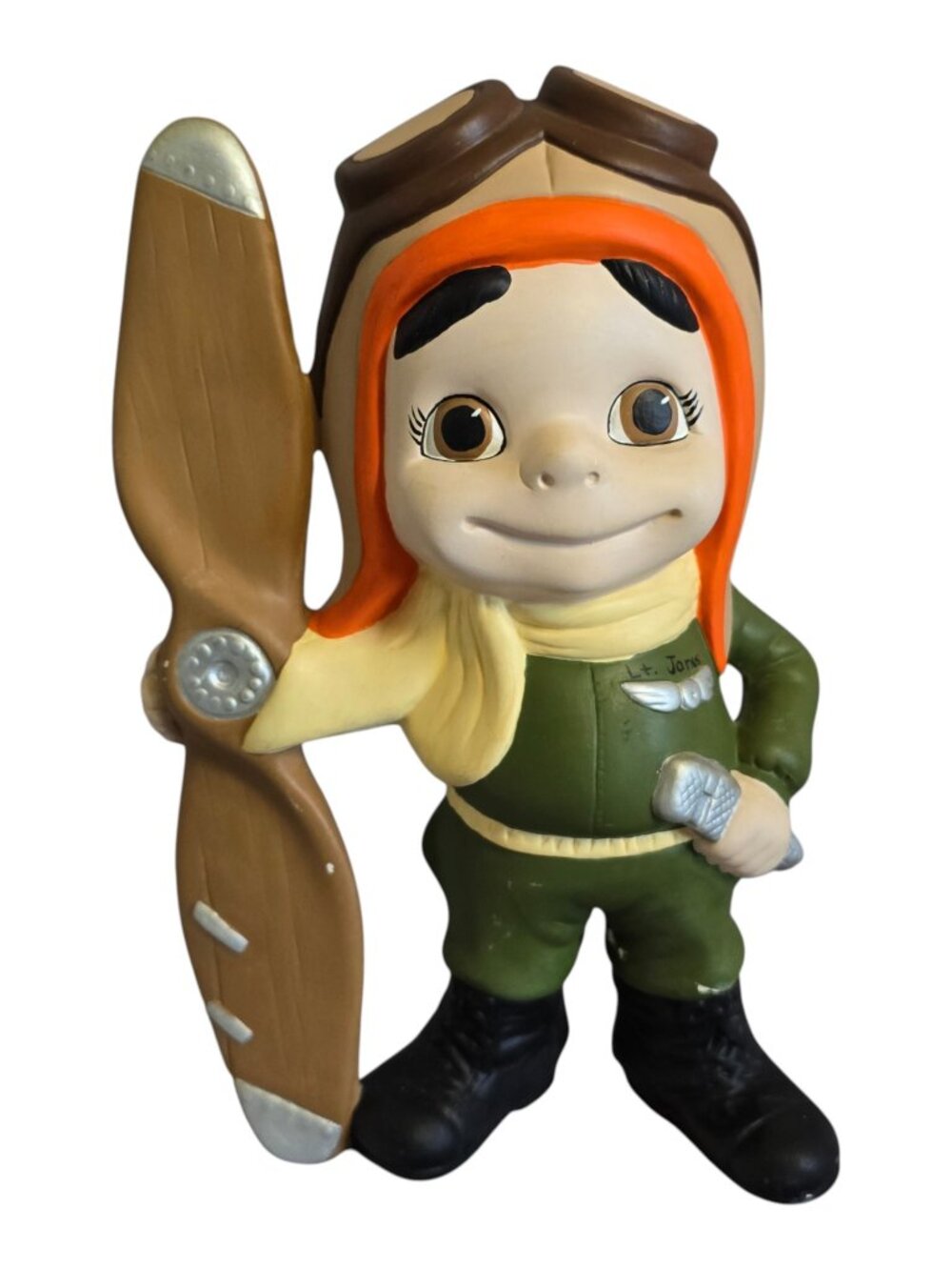 1974 Atlantic Mold "Smiley Boy Aviator" Hand Painted Ceramic Airplane Pilot 11"
